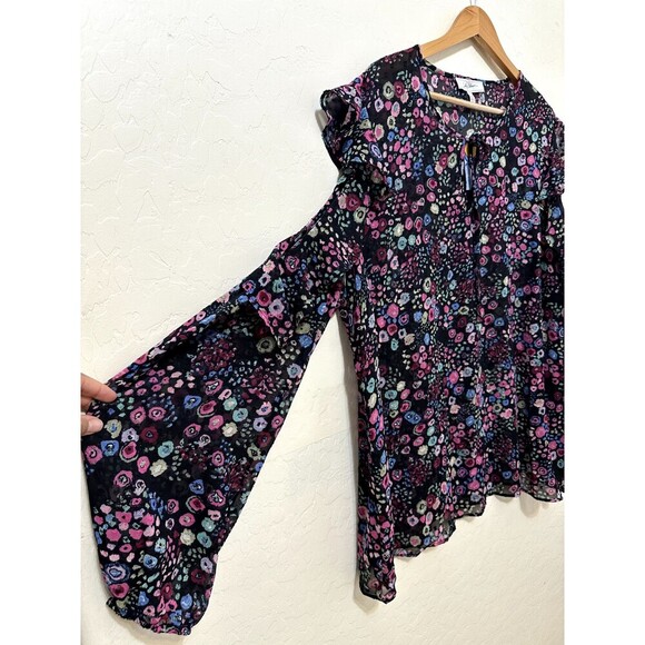 Libby Edelman Womans Floral Ruffeled Top Size 2X Whimsigoth Bloomcore - Picture 8 of 13